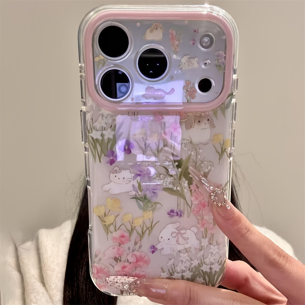 Phone Cases With Charms - Niedliche Katzen-Handyhülle mit bunten Blumen für